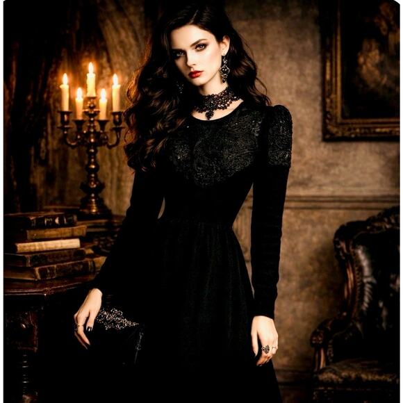 Vtg Saks Fifth Ave Pat Sandler Wlmre Sz 41960 Black Boucle Knit Emb Sweater Drs - Picture 1 of 6